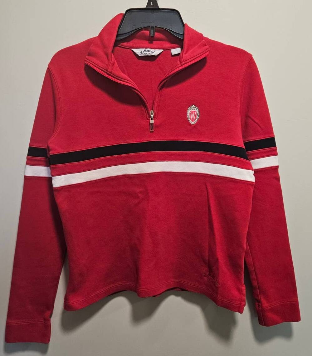 Boys Callaway Golf Sweatshirt LS Collared 3/4 Zip Red Black White Medium